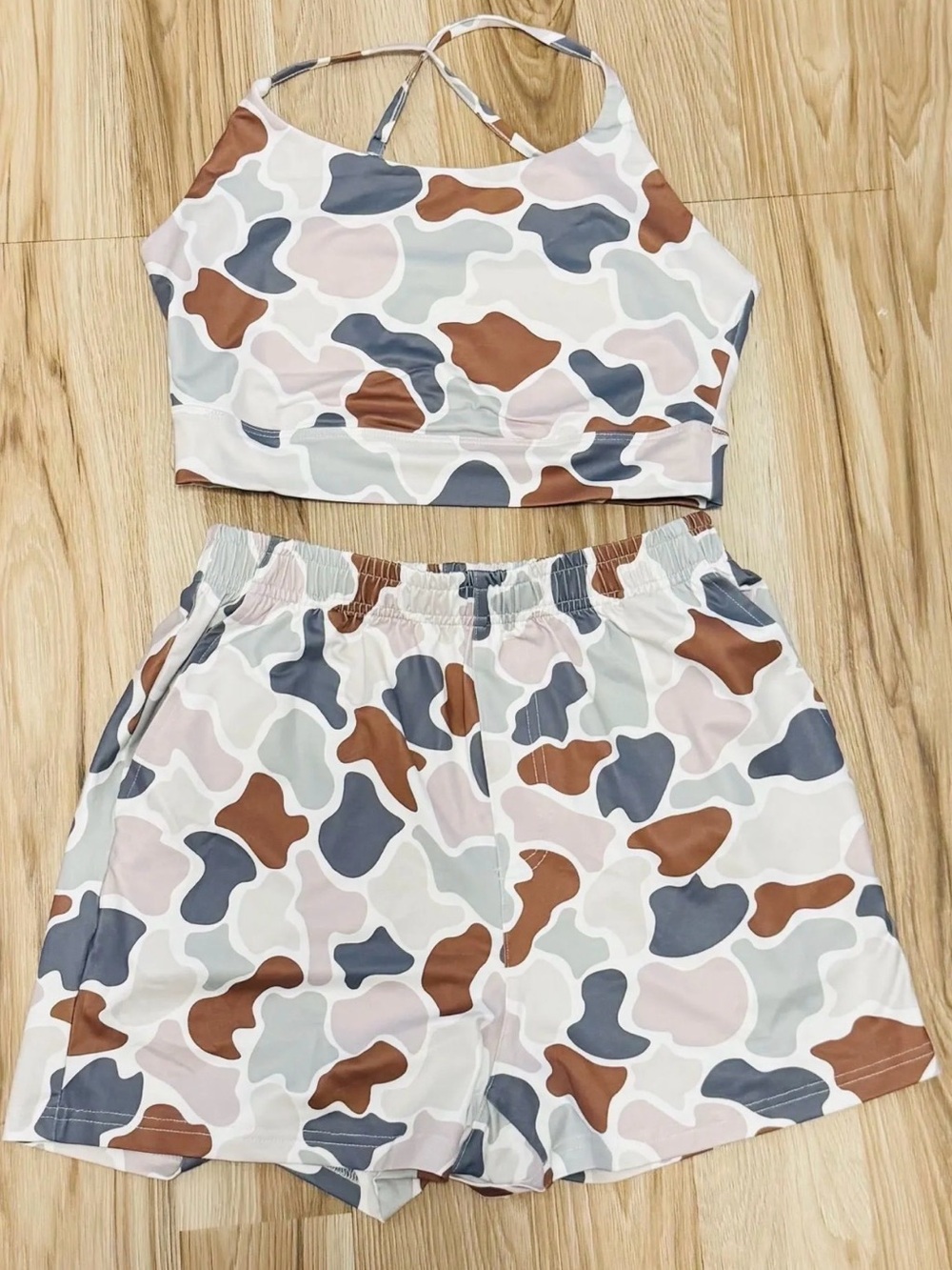 Women's Neutral Multi Camo Active Shorts - No Brand
